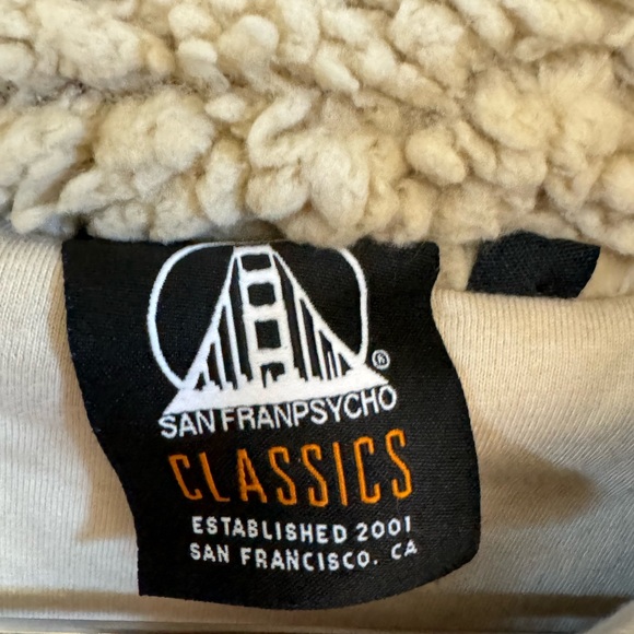 High End San Franpsycho SF Tan Women’s M Crop Fleece Jacket TEAR - Picture 6 of 8